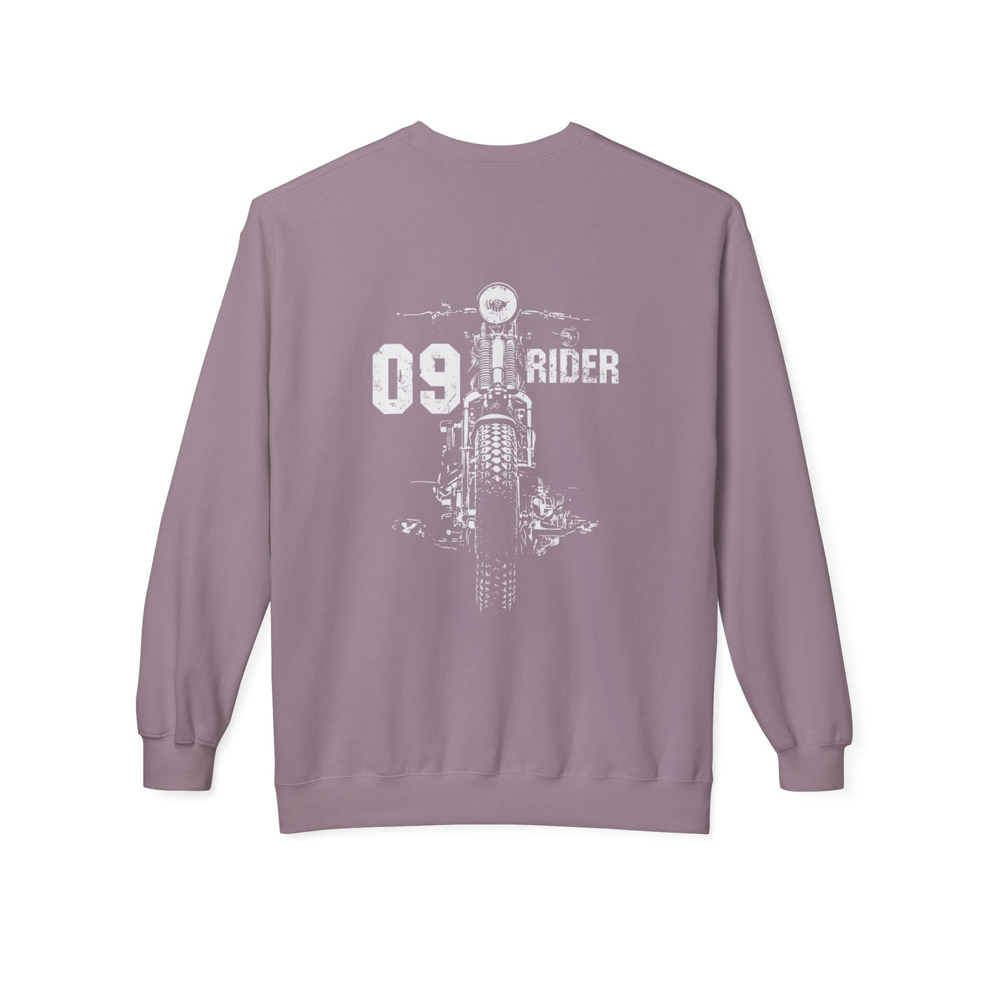 Retro Unisex Fleece Crew Sweatshirt - 09 Rider Design, Cozy Apparel, Gift for Bikers, Streetwear, Festival Wear, Everyday Comfort