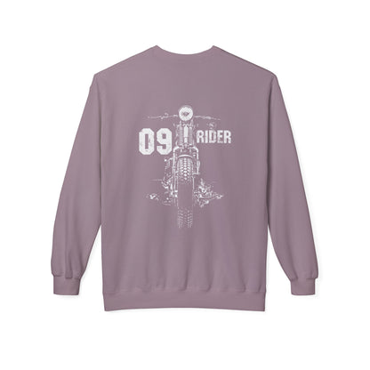 Retro Unisex Fleece Crew Sweatshirt - 09 Rider Design, Cozy Apparel, Gift for Bikers, Streetwear, Festival Wear, Everyday Comfort