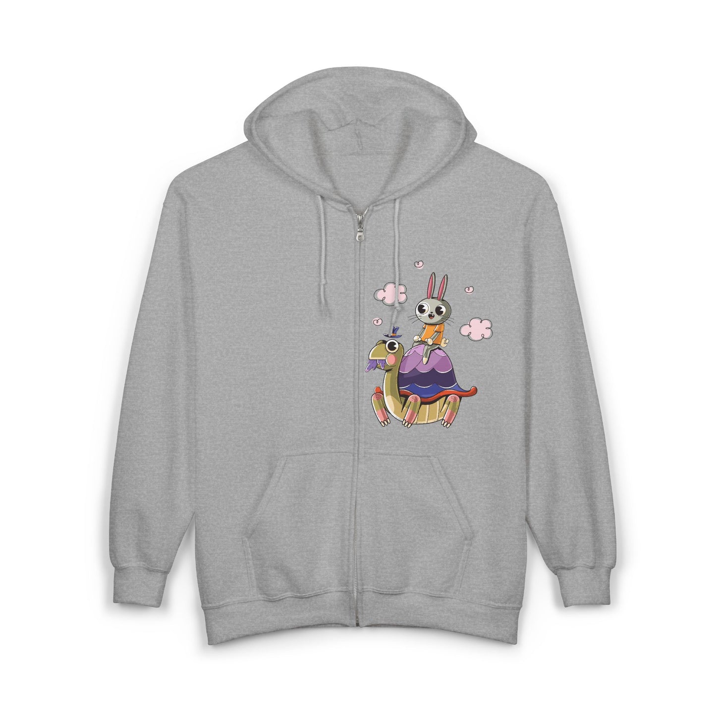 Whimsical Rabbit and Turtle Zip-Up Hoodie