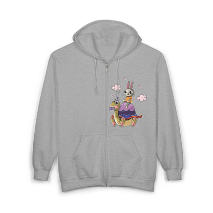 Whimsical Rabbit and Turtle Zip-Up Hoodie