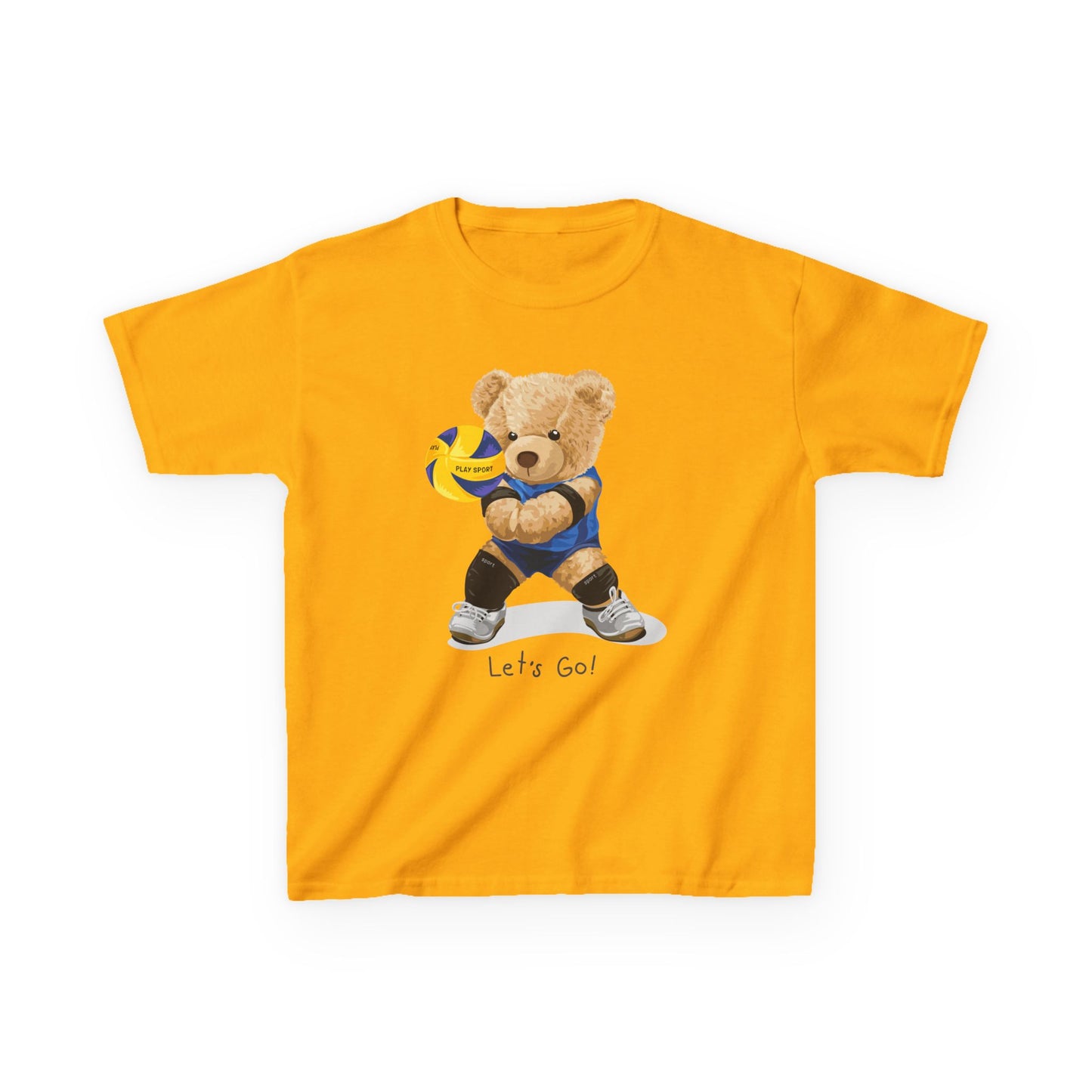 Kids Volleyball Bear Tee | Cute Animal T-Shirt, Sports Apparel, Gift for Kids, Birthday Present, Summer Outfit Gold