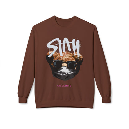 Stay Awesome Fleece Crewneck Sweatshirt for Cozy Vibes, Perfect Gift for Friends, Cute Casual Wear, Fun Retro Style, Ideal for Cold Days