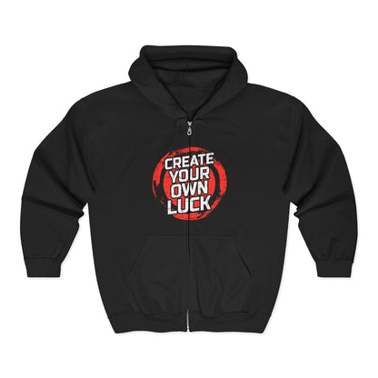 Create Your Own Luck Hoodie - Motivational Sweatshirt, Unisex Full Zip, Gift for Him/Her, Casual Style, Perfect for Every Day Black