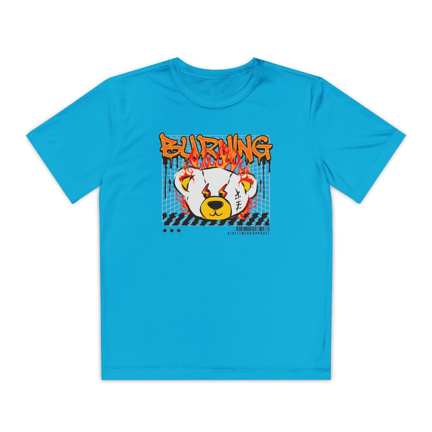 Burning Bear Youth Competitor Tee, Graphic T-Shirt, Trendy Kids Apparel, Streetwear, Cool Gift for Boys and Girls Atomic Blue