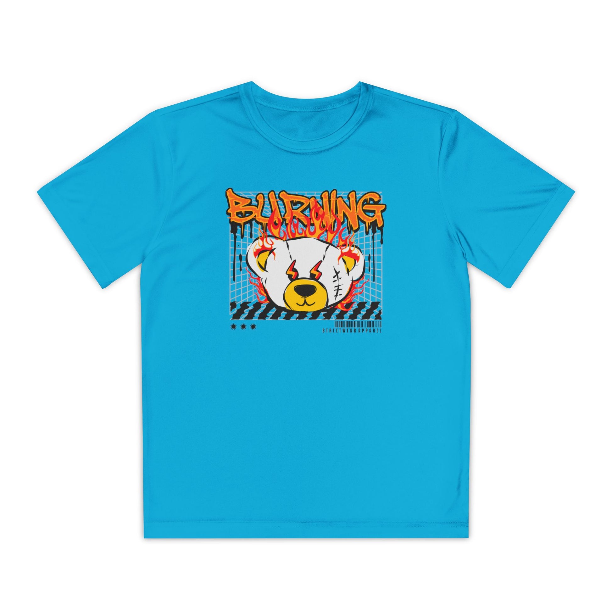 Burning Bear Youth Competitor Tee, Graphic T-Shirt, Trendy Kids Apparel, Streetwear, Cool Gift for Boys and Girls Atomic Blue