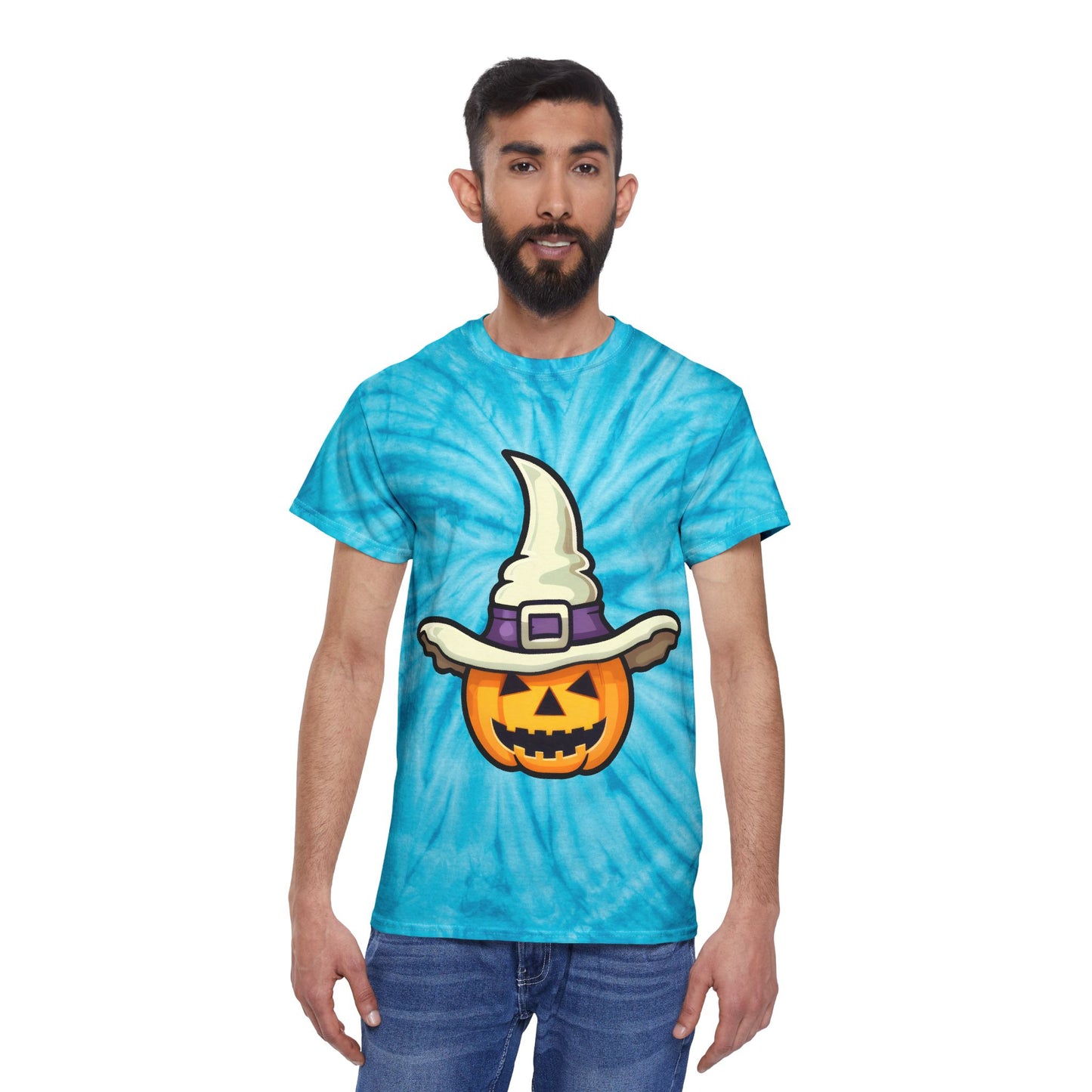 Halloween Tie-Dye Tee, Pumpkin Witch Shirt, Festival Apparel, Spooky Season Outfit, Tie-Dye T-Shirt, Fall Celebrations - Cozy Kawaii LLC