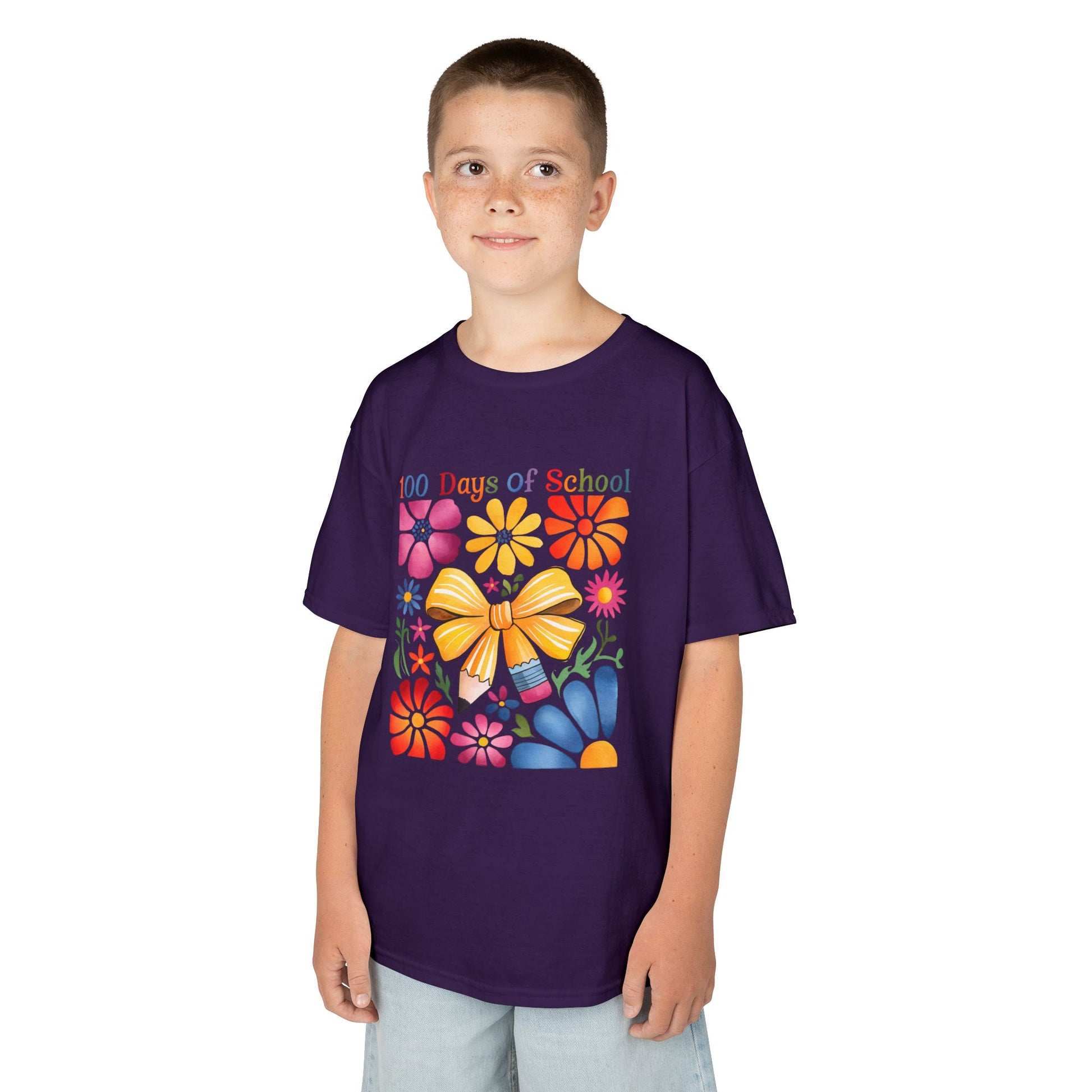 Colorful 100 Days of School Kids Tee, Flower Print T-Shirt for Students, End of Year Celebration Shirt, Fun School Day Wear, Gift for Kids