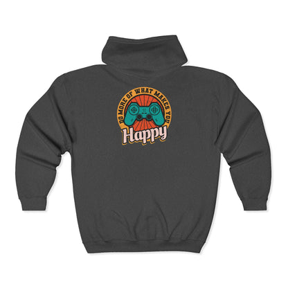 Gaming Happiness Zip Hoodie, Perfect Gift for Gamers, Cozy Unisex Hooded Sweatshirt, Fun Gaming Apparel, Casual Everyday Wear