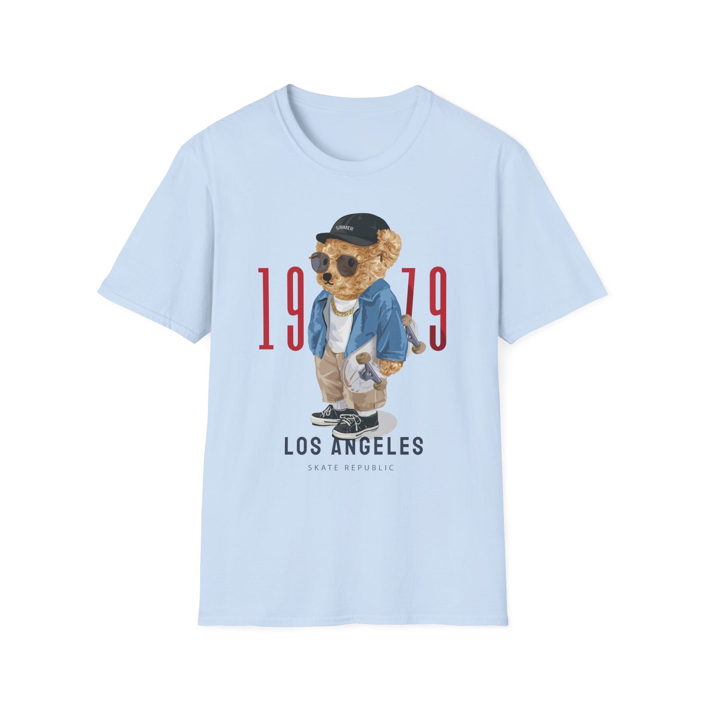 Vintage Bear Graphic Tee, Softstyle Unisex T-Shirt, Los Angeles 1979 Shirt, Cool Bear Apparel, Casual Streetwear Top, Gift for Him/Her Light Blue
