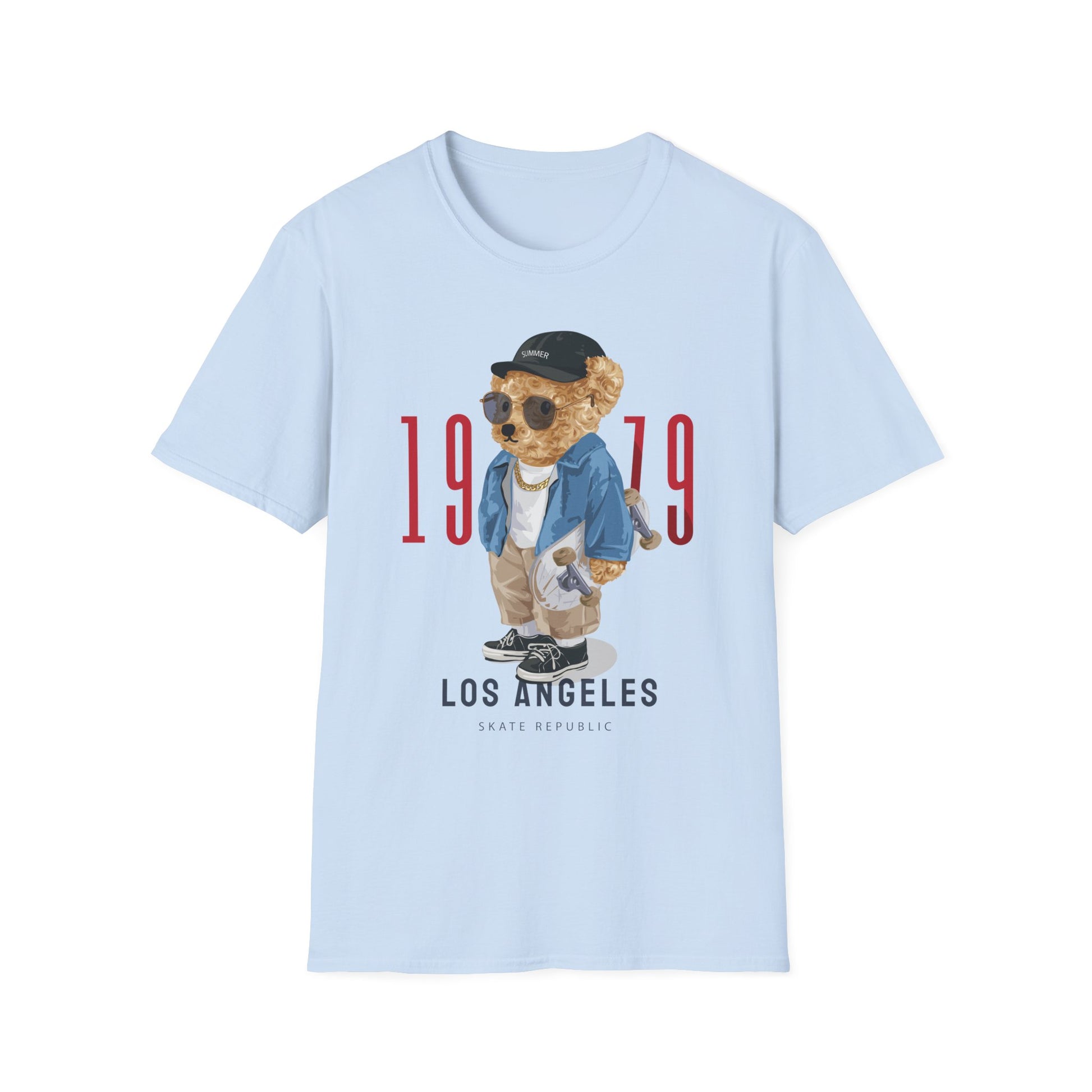 Vintage Bear Graphic Tee, Softstyle Unisex T-Shirt, Los Angeles 1979 Shirt, Cool Bear Apparel, Casual Streetwear Top, Gift for Him/Her Light Blue