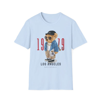 Vintage Bear Graphic Tee, Softstyle Unisex T-Shirt, Los Angeles 1979 Shirt, Cool Bear Apparel, Casual Streetwear Top, Gift for Him/Her Light Blue