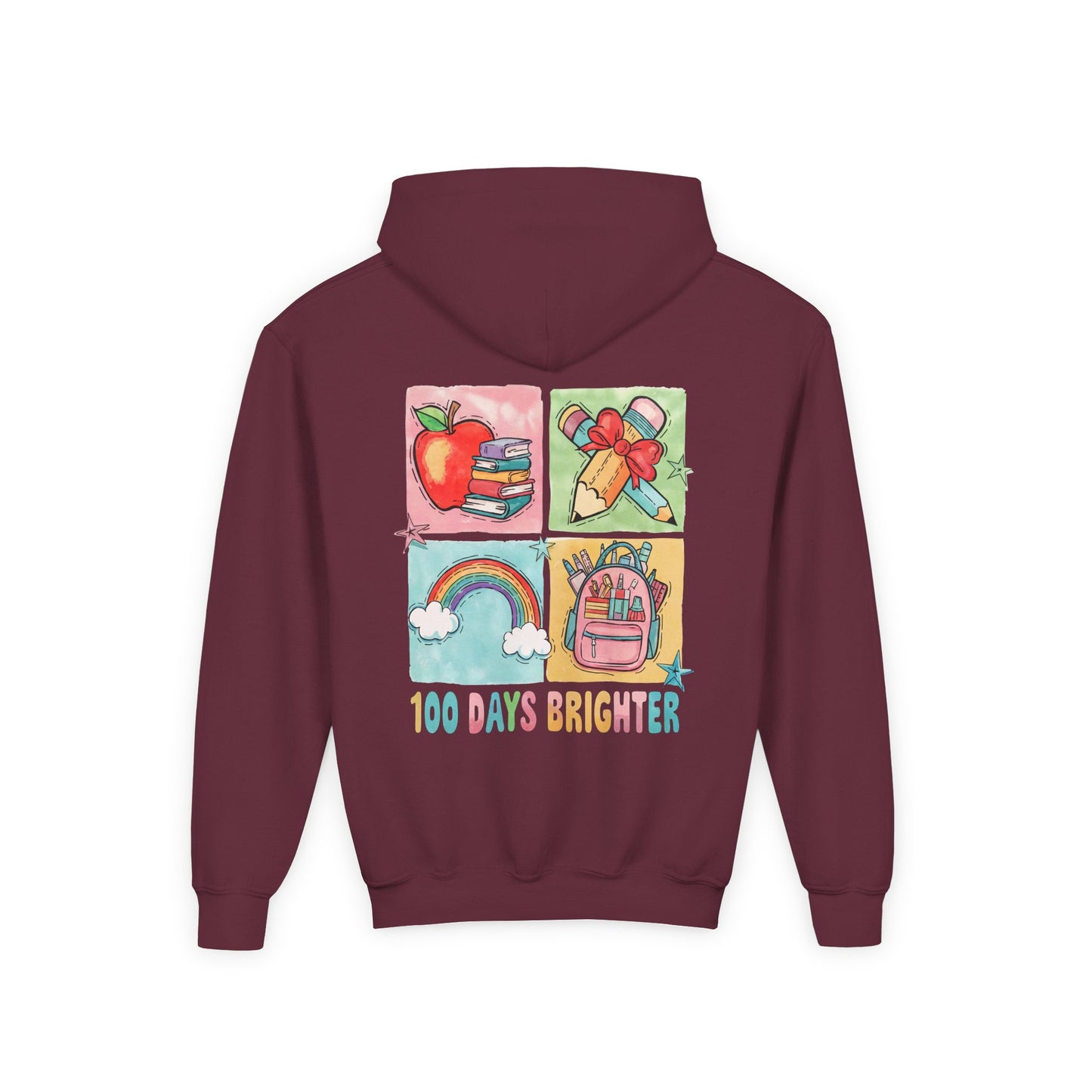 Youth Hoodie with Colorful Design – Perfect for Kids, Back to School, Gifts, Everyday Wear, Fun Celebrations, 100 Days Brighter