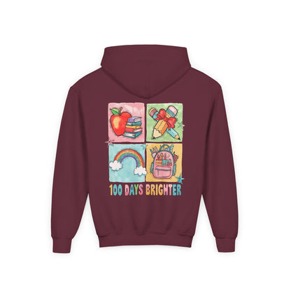 Youth Hoodie with Colorful Design – Perfect for Kids, Back to School, Gifts, Everyday Wear, Fun Celebrations, 100 Days Brighter