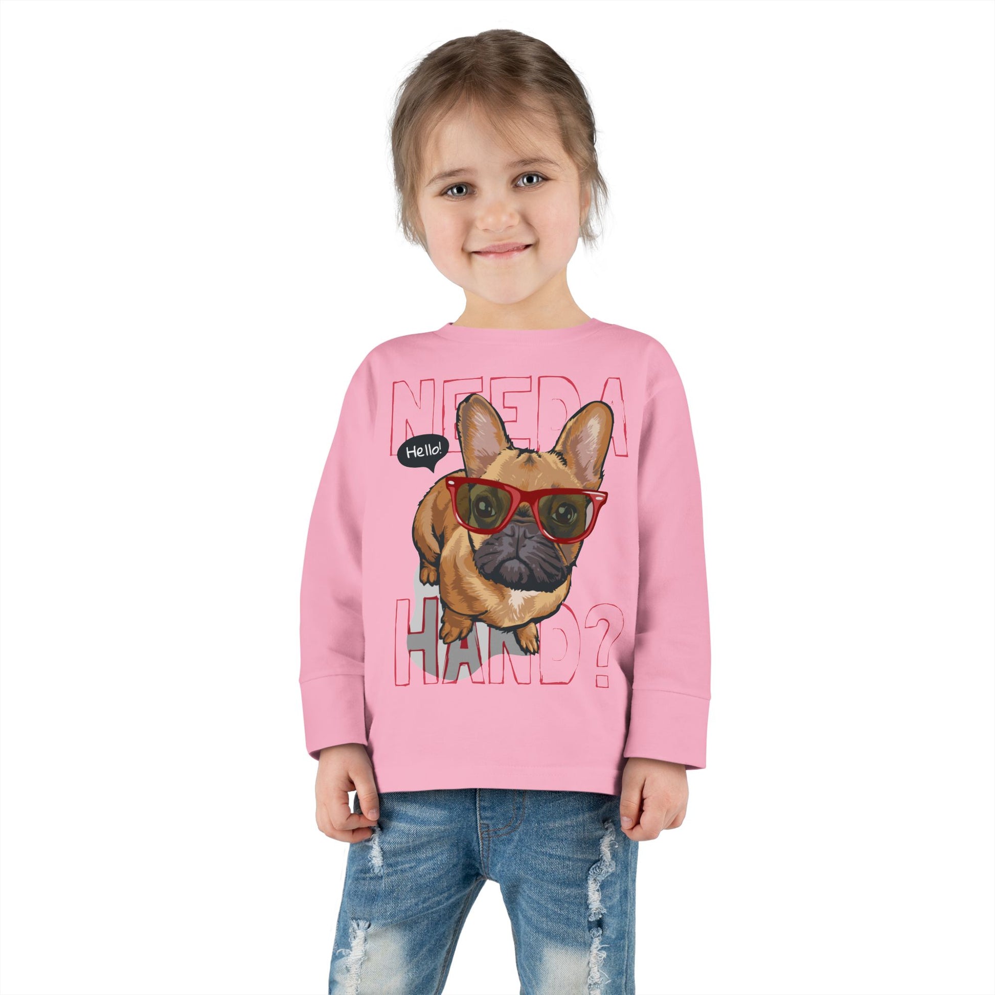 Hello French Bulldog Toddler Tee, Cute Kids Shirt, Toddler Long Sleeve, Dog Lover Gift, Fun Pet Tee, Birthday Outfit, Playdate Wear