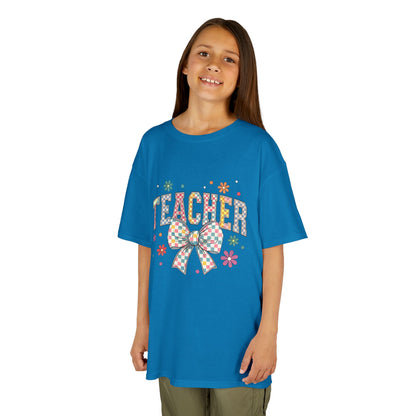 Teacher Kids Tee with Colorful Bow Design, Perfect for Back to School, Teacher Appreciation, Birthday Gift, Fun Classroom Wear