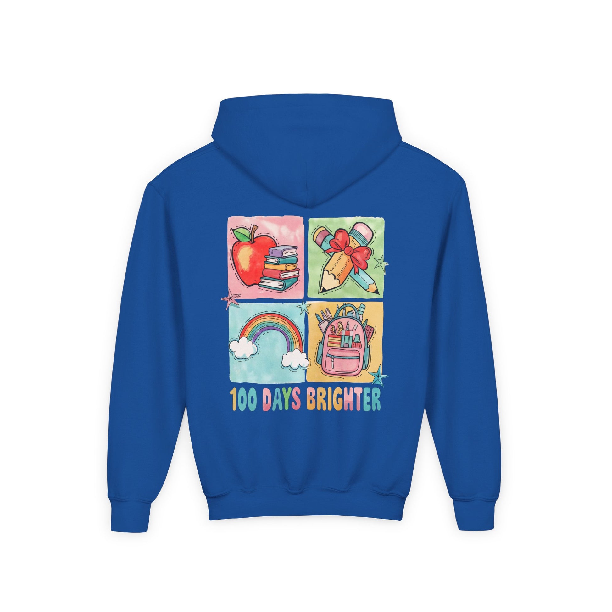 Youth Hoodie with Colorful Design – Perfect for Kids, Back to School, Gifts, Everyday Wear, Fun Celebrations, 100 Days Brighter