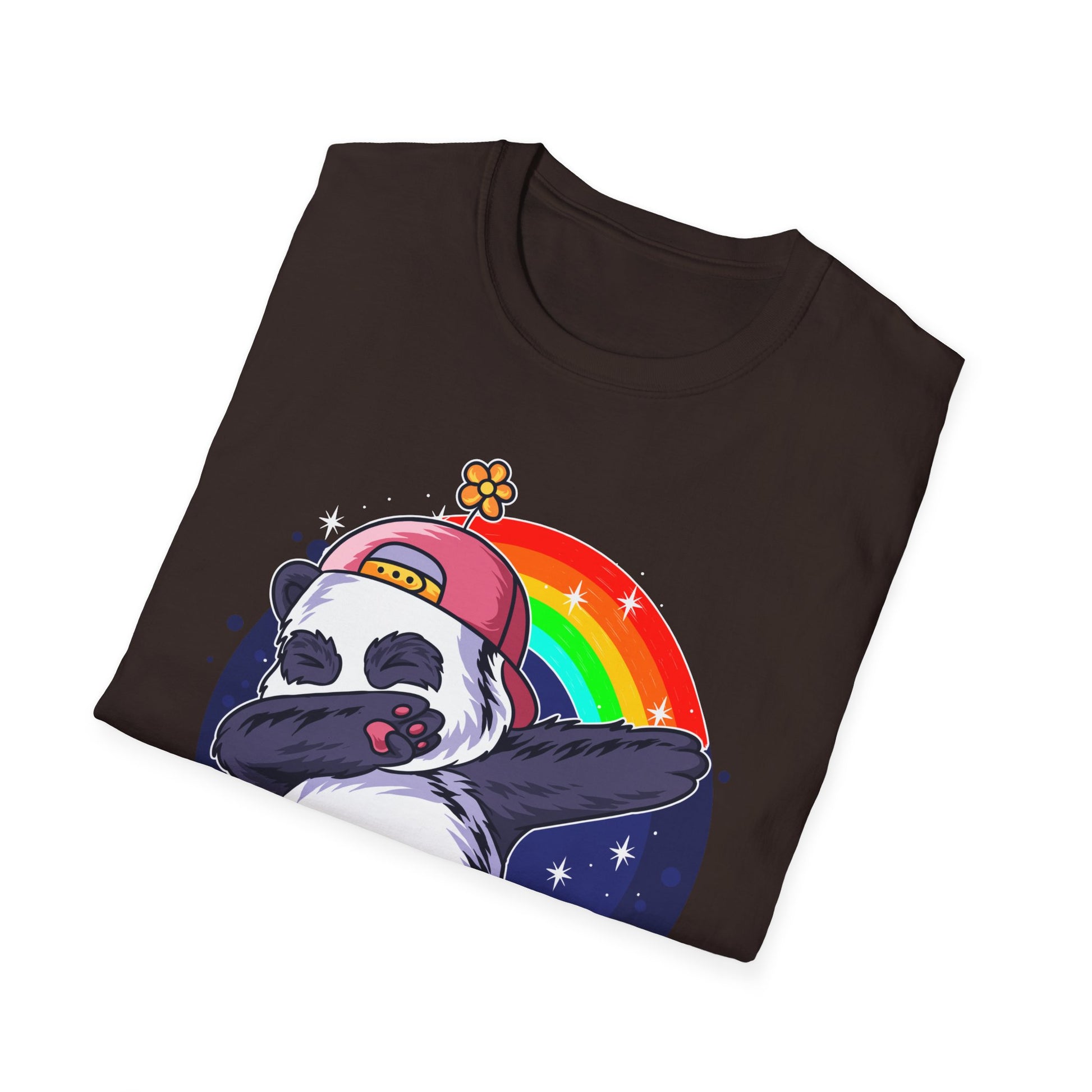 Rainbow Panda Unisex Softstyle T-Shirt, Cute Panda Tee, Gift for Animal Lovers, Fun Casual Wear, Birthday Present, Streetwear Fashion