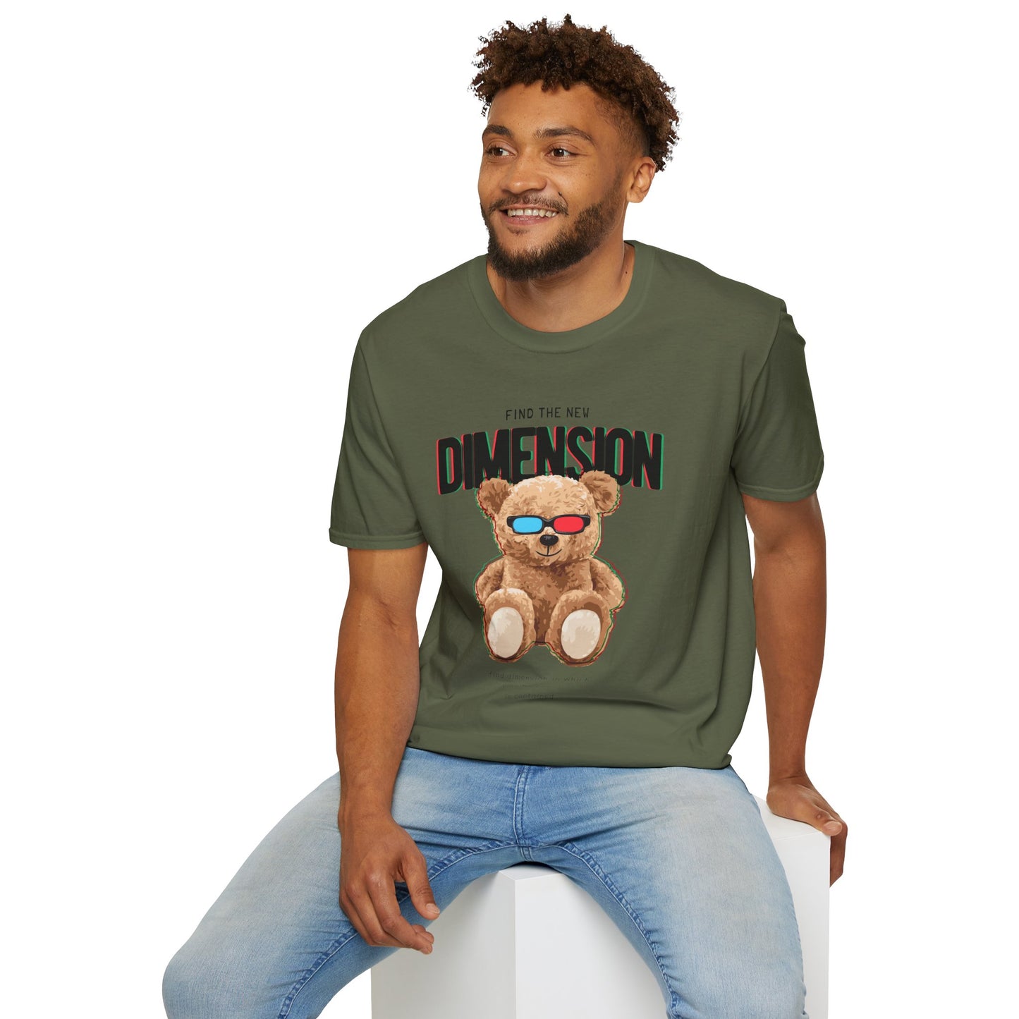 3D Teddy Bear Graphic Unisex Softstyle T-Shirt | Fun Casual Wear, Gift for Teens, Cute Outfit for Movie Night, Gift for Birthdays Military Green