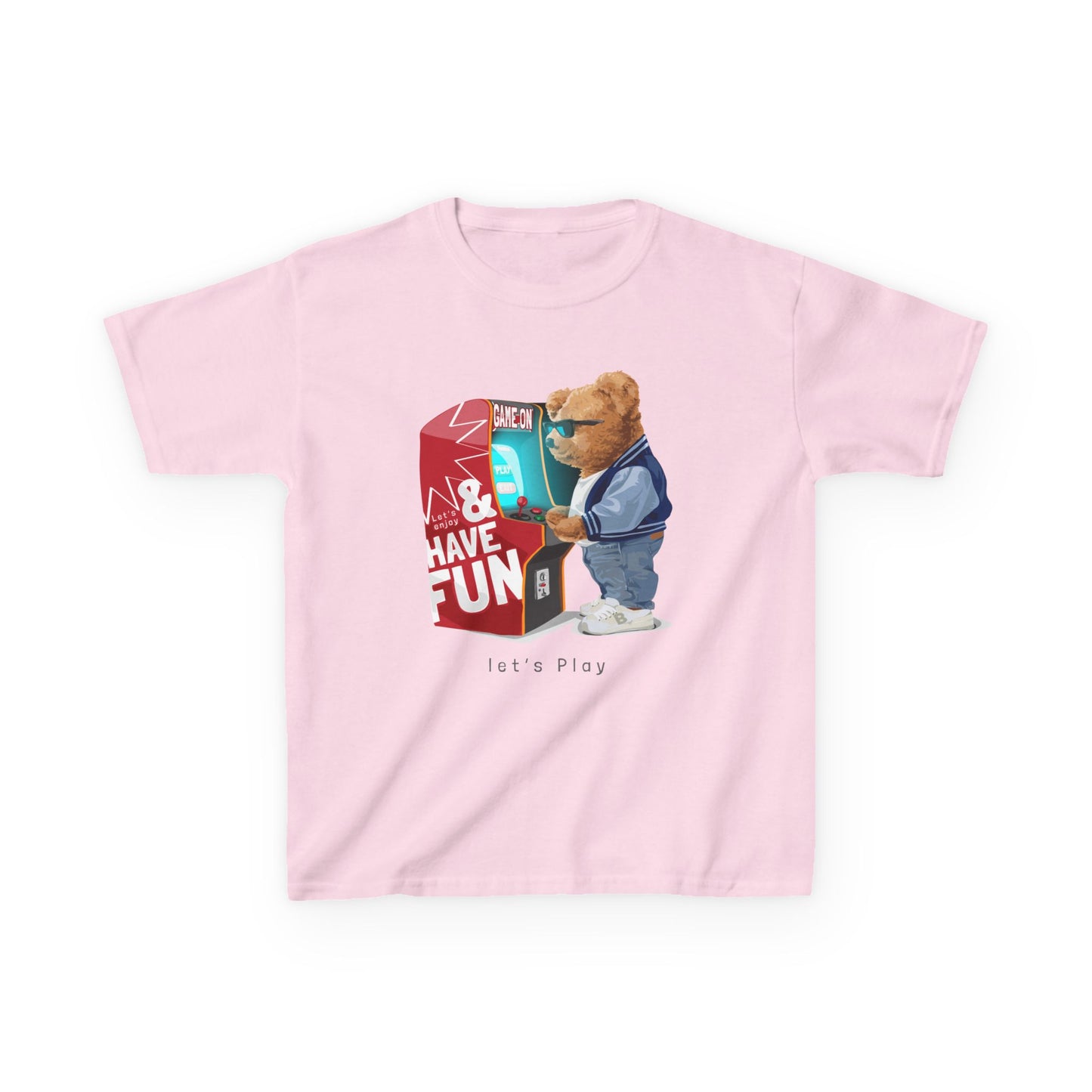 Cute Bear Gaming Kids Tee, Perfect for Fun Playtime, Birthday Gift, Casual Wear, Gift for Kids, Fun Kid’s Fashion Light Pink