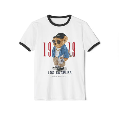 Retro Bear Graphic T-Shirt, Unisex Vintage Tee, Casual Summer Top, Birthday Gift, Streetwear Style, 1979 Los Angeles Design White Black