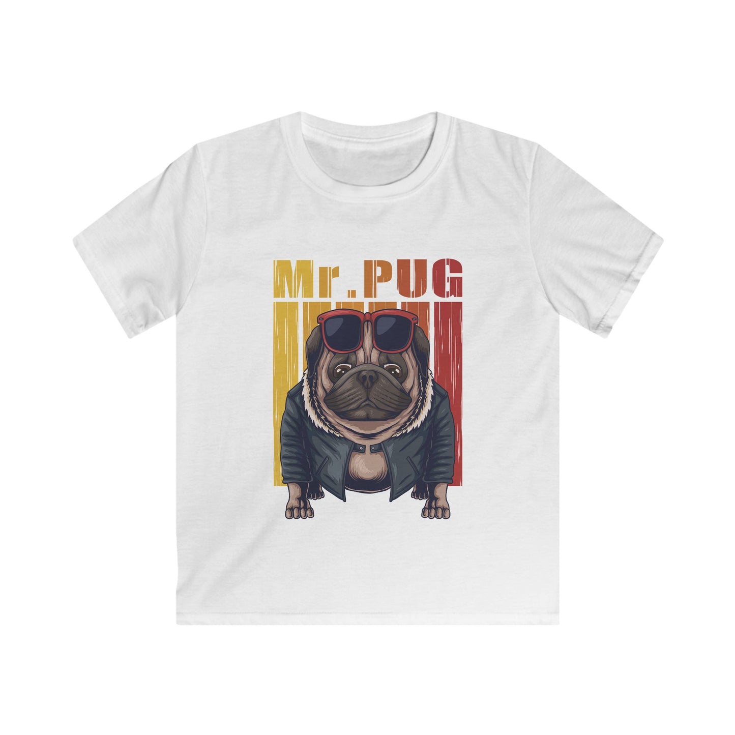 Mr. Pug Kids Tee - Fun Graphic T-Shirt for Animal Lovers, Birthday Gift, Casual Wear, Pet Lover Apparel, Unique Kids Clothing White