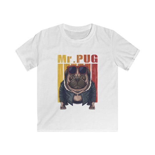 Mr. Pug Kids Tee - Fun Graphic T-Shirt for Animal Lovers, Birthday Gift, Casual Wear, Pet Lover Apparel, Unique Kids Clothing White