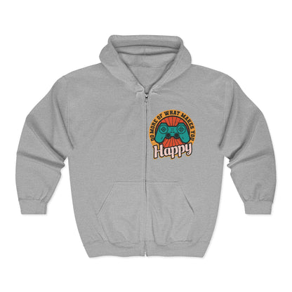 Gaming Happiness Zip Hoodie, Perfect Gift for Gamers, Cozy Unisex Hooded Sweatshirt, Fun Gaming Apparel, Casual Everyday Wear Sport Grey