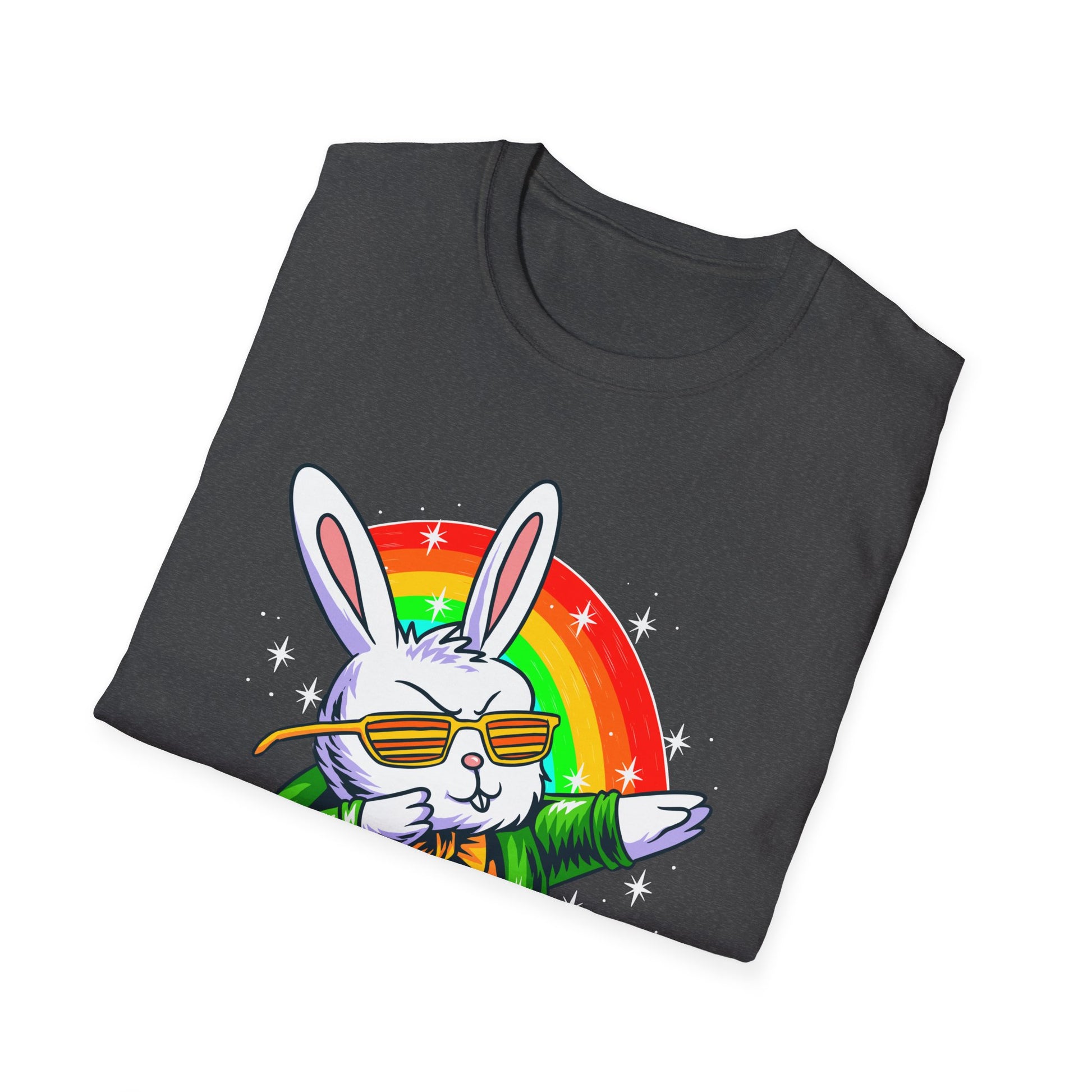 Rainbow Rabbit Cool Vibes Unisex T-Shirt, Fun Gift for Animal Lovers, Perfect for Parties, Birthdays, and Everyday Wear