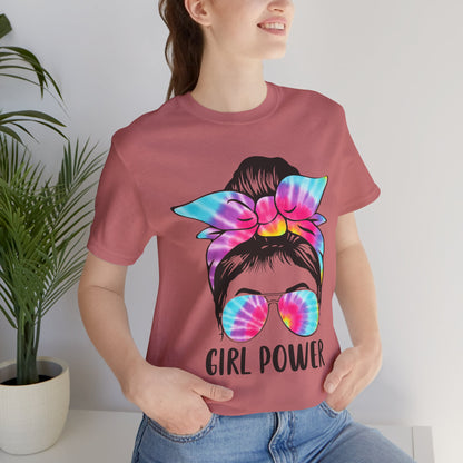 Girl Power Tie-Dye Tee, Unisex Short Sleeve Shirt, Feminist Apparel, Gift for Her, Casual Everyday Wear, Birthday Present