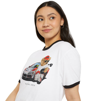 Racing Bear Unisex Cotton Ringer T-Shirt - Funny, Casual Wear, Gift for Car Lovers, Birthday Gift, Motorsport Apparel