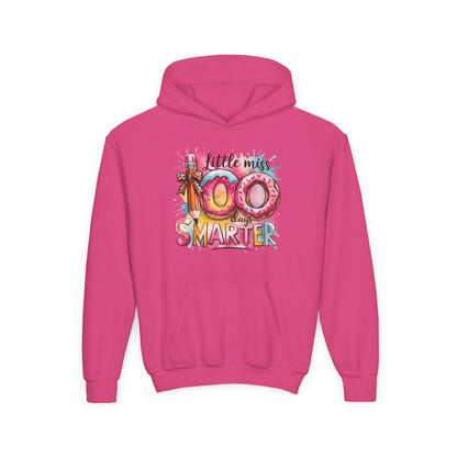 Youth Hooded Sweatshirt - Little Miss 100 Days Smarter Celebration Gift, Kids Birthday, School Milestone, Fun Apparel, Cute Kids Outfit Heliconia