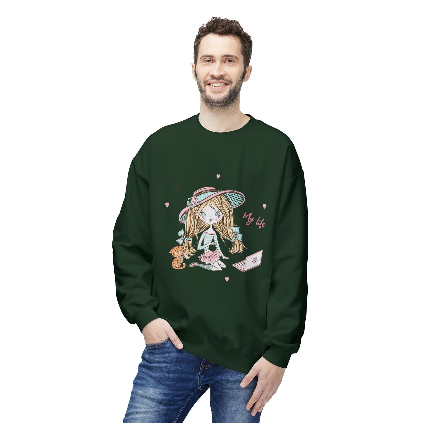 Cute Illustrated Crewneck Sweatshirt, Cozy Everyday Wear, Gift for Her, Fun Fashion, Casual Outfit, Birthday Present