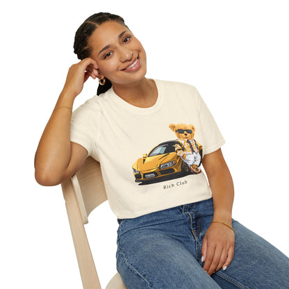 Luxury Lifestyle Bear T-Shirt, Vintage Car Tee, Unisex Graphic Shirt, Cool Fashion Apparel, Gift for Car Enthusiasts Natural