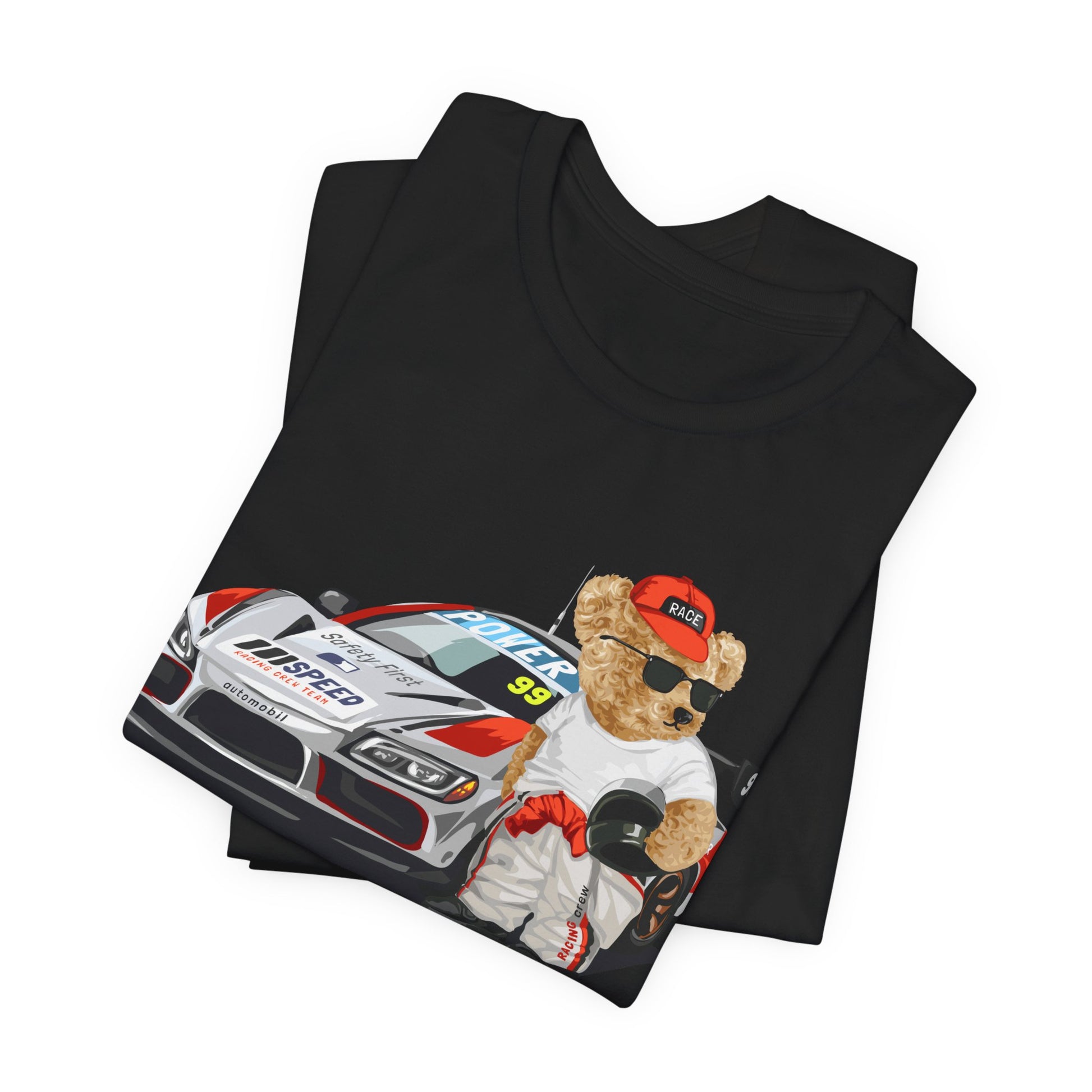 Racing Bear Short Sleeve Tee, Cool Car T-Shirt, Unisex Graphic Shirt, Perfect Gift for Racing Fans, Race Day Outfit