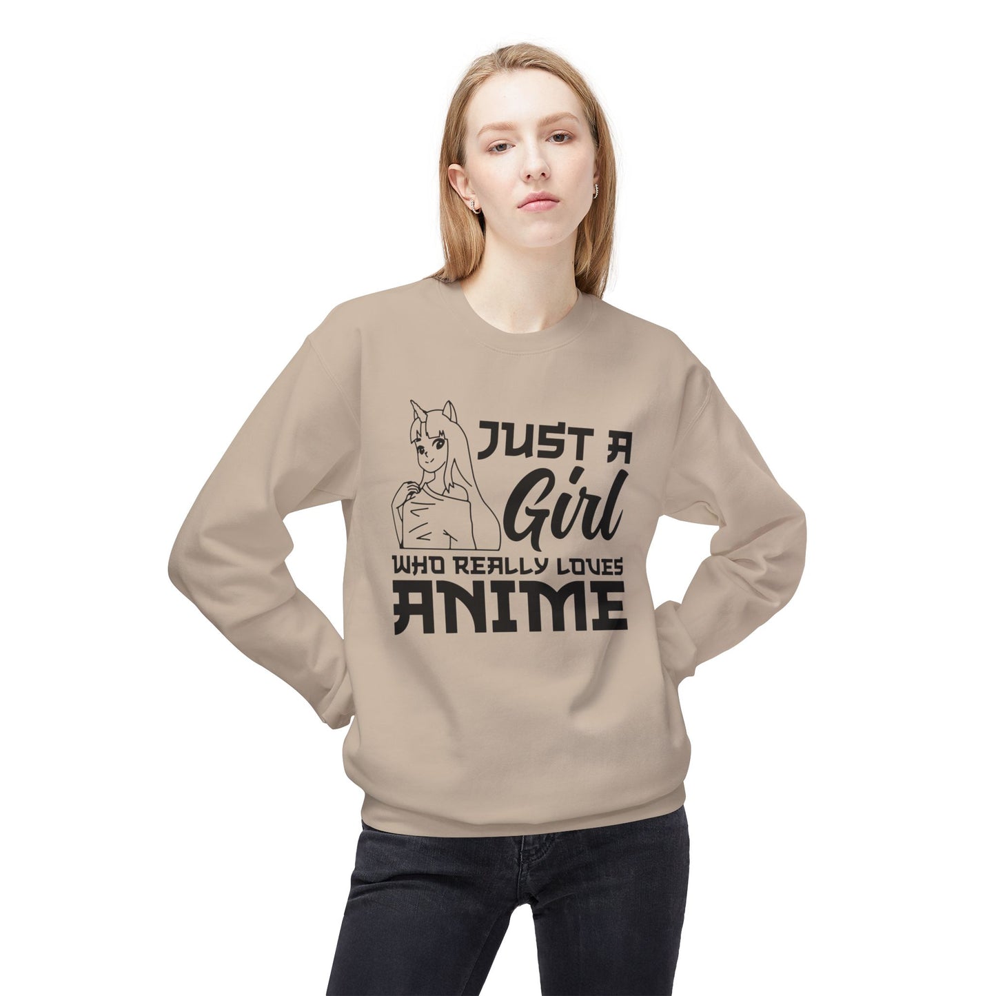 Anime Lover Crewneck Sweatshirt - Just a Girl Who Really Loves Anime, Unisex Casual Apparel, Anime Gift, Cozy Fashion, Fleece Sweater