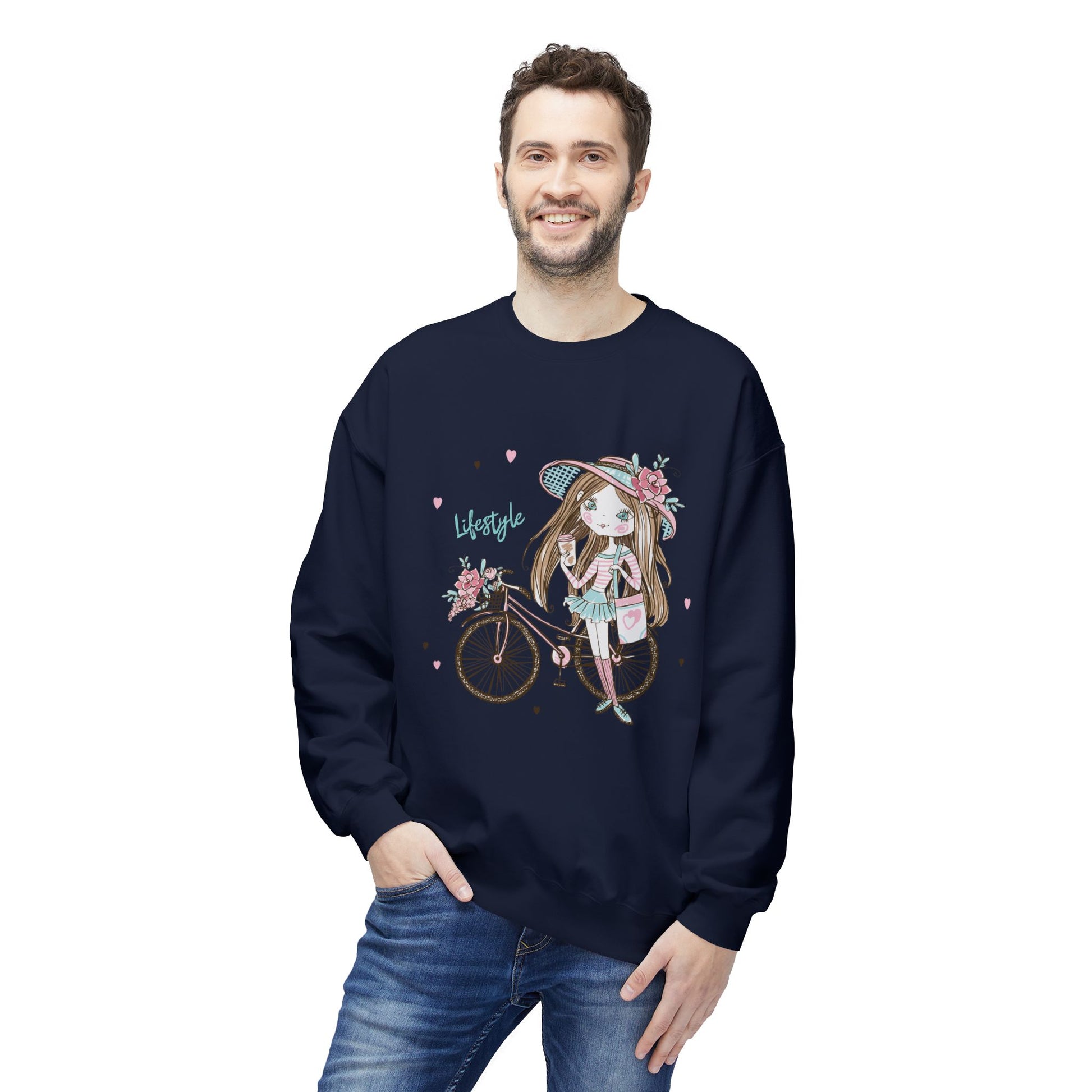 Chic Fleece Sweatshirt with Whimsical Bicycle Design - Perfect for Cozy Days, Gift for Cyclists, Cute Outfit for Spring, Birthday