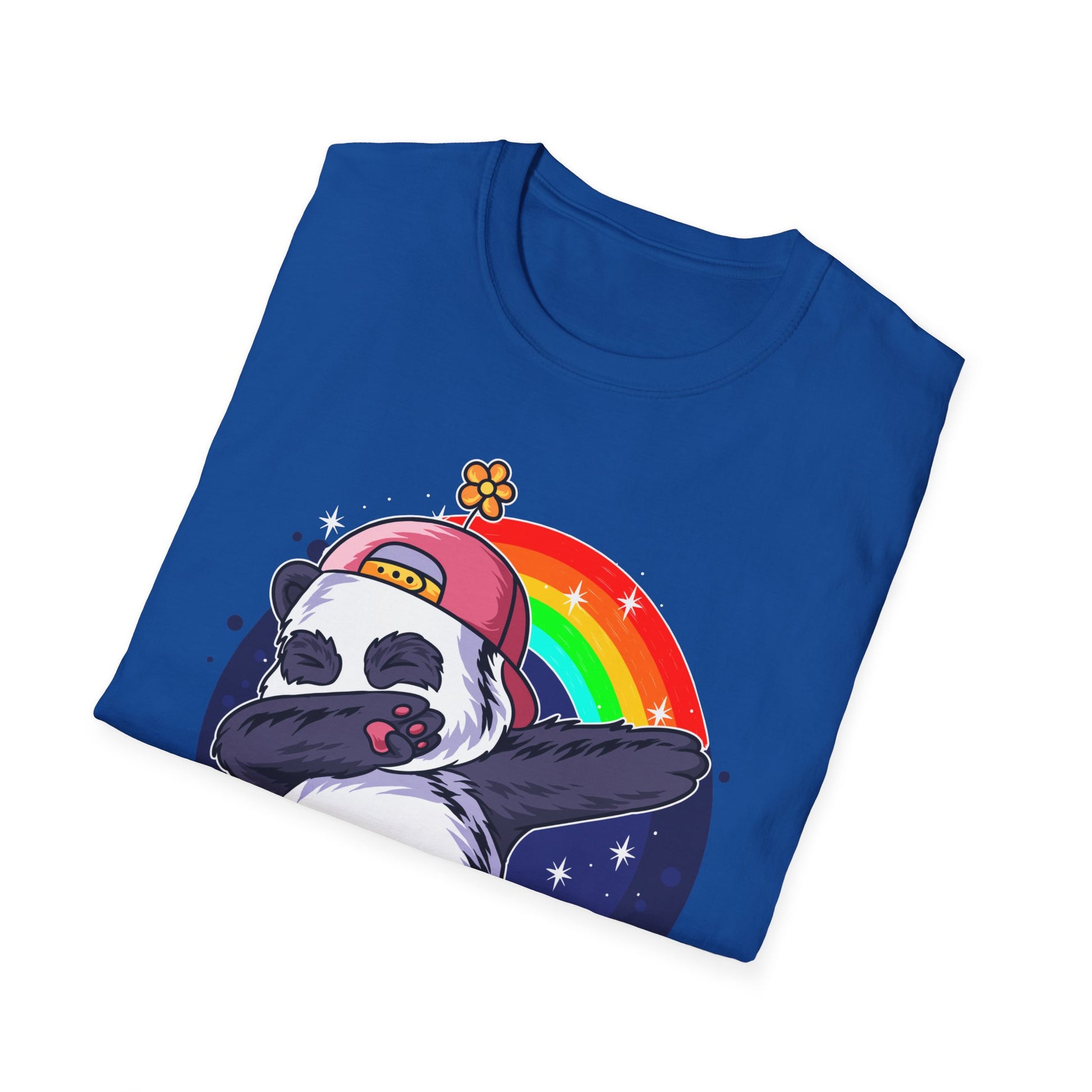 Rainbow Panda Unisex Softstyle T-Shirt, Cute Panda Tee, Gift for Animal Lovers, Fun Casual Wear, Birthday Present, Streetwear Fashion