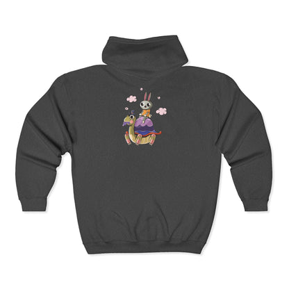 Whimsical Rabbit and Turtle Zip-Up Hoodie
