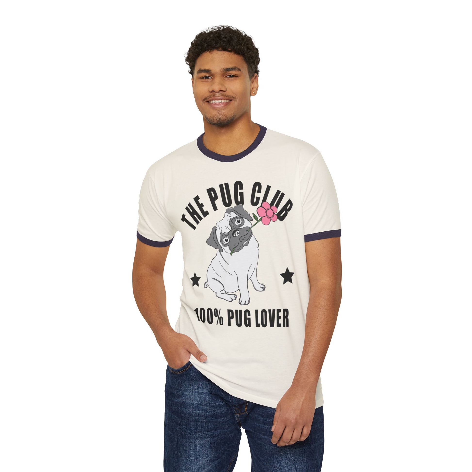 Pug Club Ringer T-Shirt, Dog Lover Gift, Unisex Pet Tee, Cute Pug Apparel, Birthday or Everyday Wear