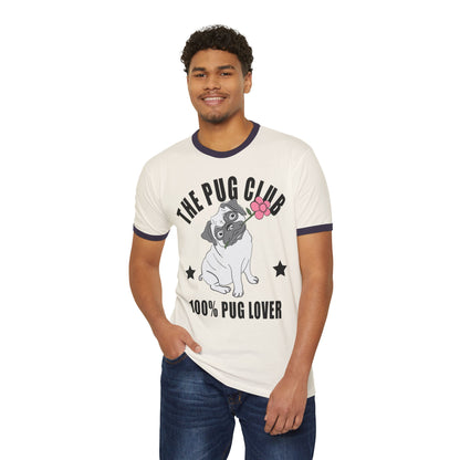 Pug Club Ringer T-Shirt, Dog Lover Gift, Unisex Pet Tee, Cute Pug Apparel, Birthday or Everyday Wear