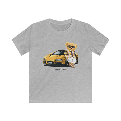 Rich Bear Kids Softstyle Tee - Cool Graphic T-Shirt for Boys, Fun Summer Wear, Birthday Gift, Casual Everyday Fashion Sport Grey