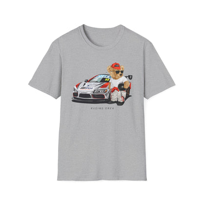 Racing Bear Unisex T-Shirt, Cute Animal Apparel, Car Lovers Gift, Fun Racing Shirt, Gift for Him/Her Sport Grey