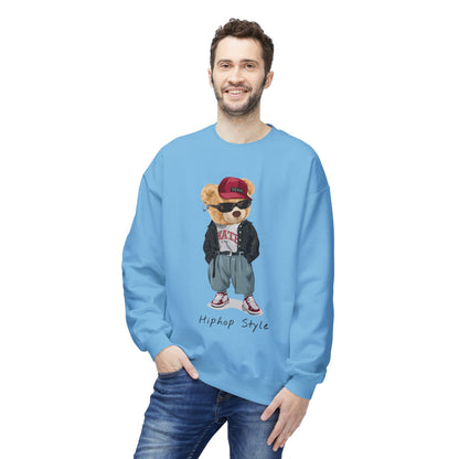 Hip Hop Bear Sweatshirt, Streetwear Crewneck, Unisex Fleece Top, Trendy Gift, Casual Style, Fashionable Layering Piece