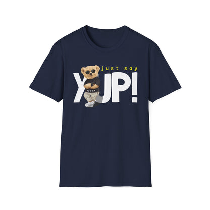 Unisex Casual Graphic Tee - Just Say YUP! Trendy T-Shirt for Everyday Wear, Gift for Friends, Fun Summer Fashion, Pop Culture Style Navy