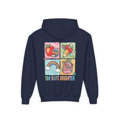 Youth Hoodie with Colorful Design – Perfect for Kids, Back to School, Gifts, Everyday Wear, Fun Celebrations, 100 Days Brighter Navy