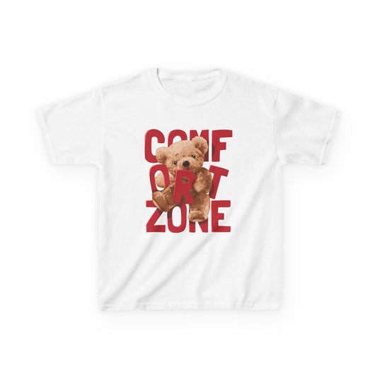 Comfort Zone Kids Tee, Cute Bear Shirt for Children, Gifts for Kids, Birthday Apparel, Fun and Cozy Clothing White