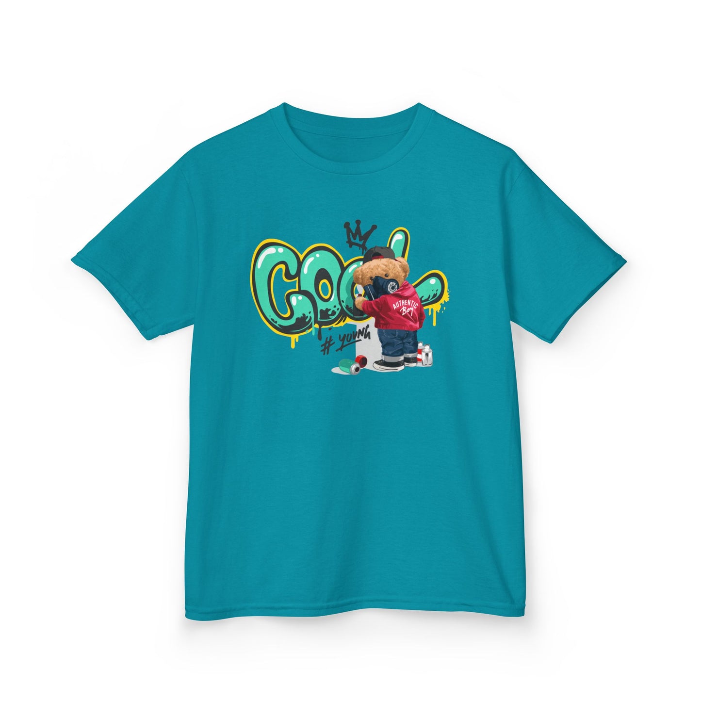 Cool Kids Heavy Cotton Tee, Fun T-Shirt for Children, Street Art Style Tee, Playful Graphic Shirt, Perfect for Birthdays and Everyday Wear Tropical Blue