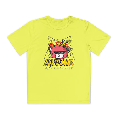 Awesome Youth Competitor Tee - Bear Fun Sports Shirt, Great for Birthdays, Competitions, Summer Camps, and Everyday Adventures Neon Yellow