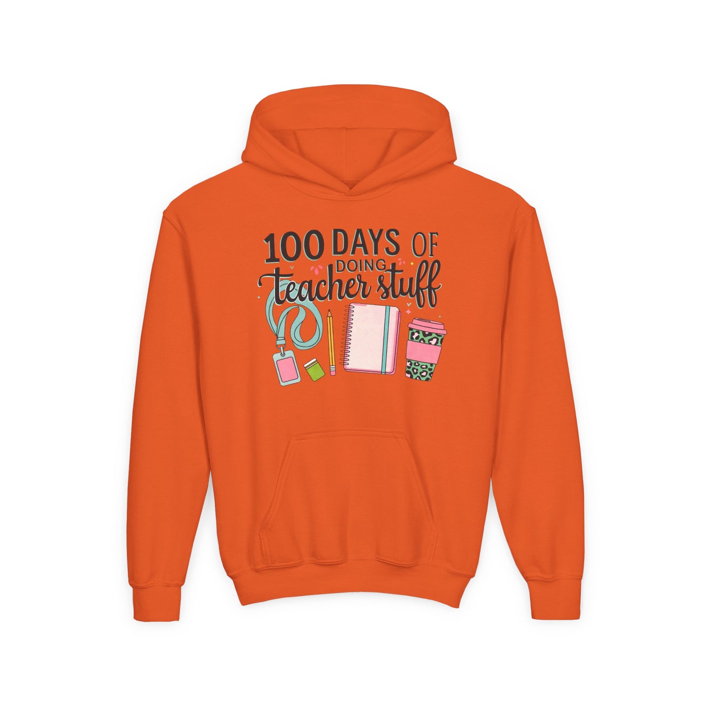 Teacher Appreciation Youth Hoodie, Perfect for School Days, Gifts for Educators, 100 Days of Teacher Stuff, Cozy Classroom Wear, Fun Orange