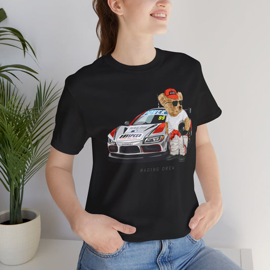 Racing Bear Short Sleeve Tee, Cool Car T-Shirt, Unisex Graphic Shirt, Perfect Gift for Racing Fans, Race Day Outfit Black